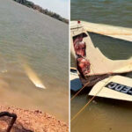 Avião de pequeno porte fica submerso após cair no Rio Araguaia; destino era Gurupi