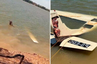 Avião de pequeno porte fica submerso após cair no Rio Araguaia; destino era Gurupi