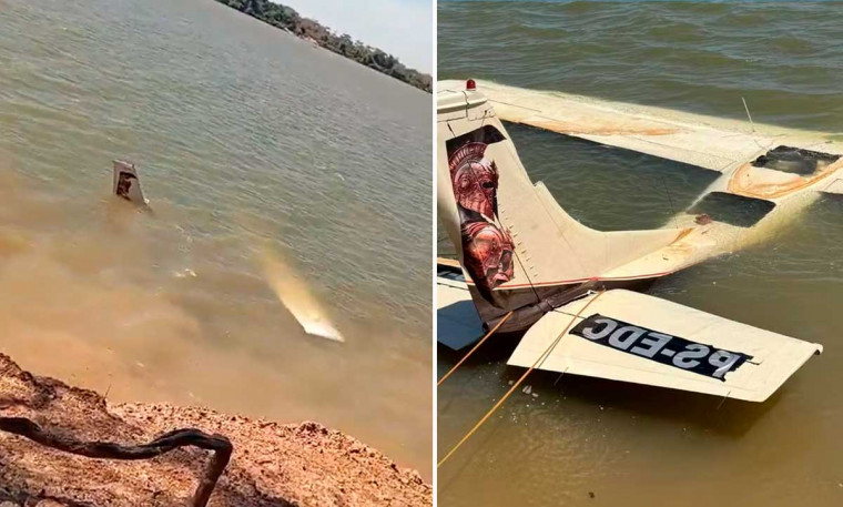 Avião de pequeno porte fica submerso após cair no Rio Araguaia; destino era Gurupi