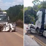 Três pessoas morrem presas às ferragens após batida entre carro e carreta na BR-235