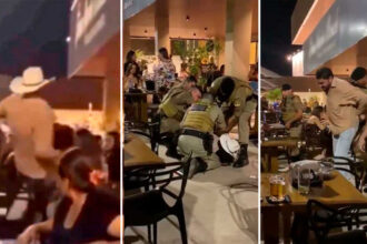 Vídeo mostra homem bêbado sendo contido por PMs após causar tumulto em shopping