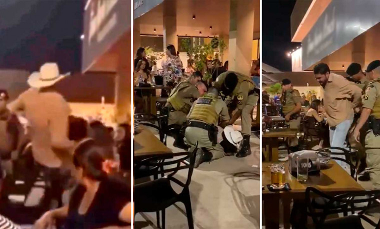 Vídeo mostra homem bêbado sendo contido por PMs após causar tumulto em shopping