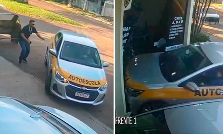 Na penúltima aula, aluna perde controle ao fazer baliza e invade autoescola no Paraná