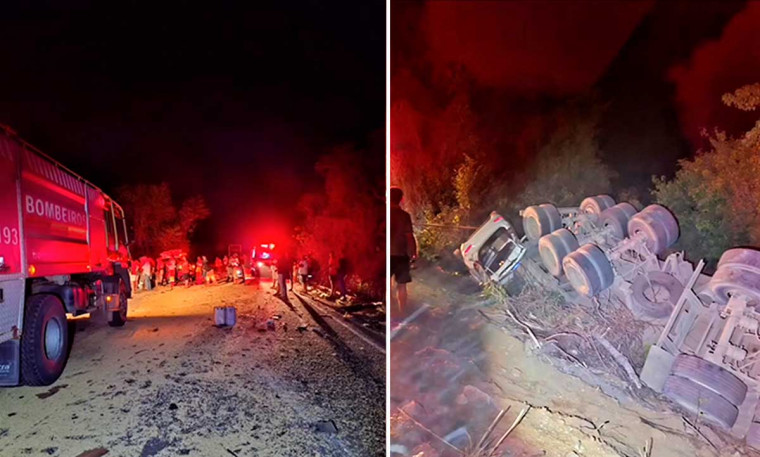 Mulher morre soterrada por carga de soja após colisão envolvendo carro e 3 caminhões