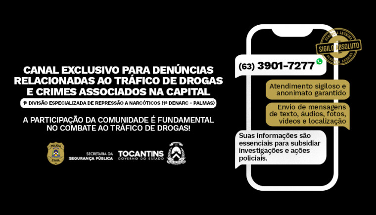 Denarc de Palmas cria canal sigiloso de denúncias e amplia combate ao tráfico de drogas
